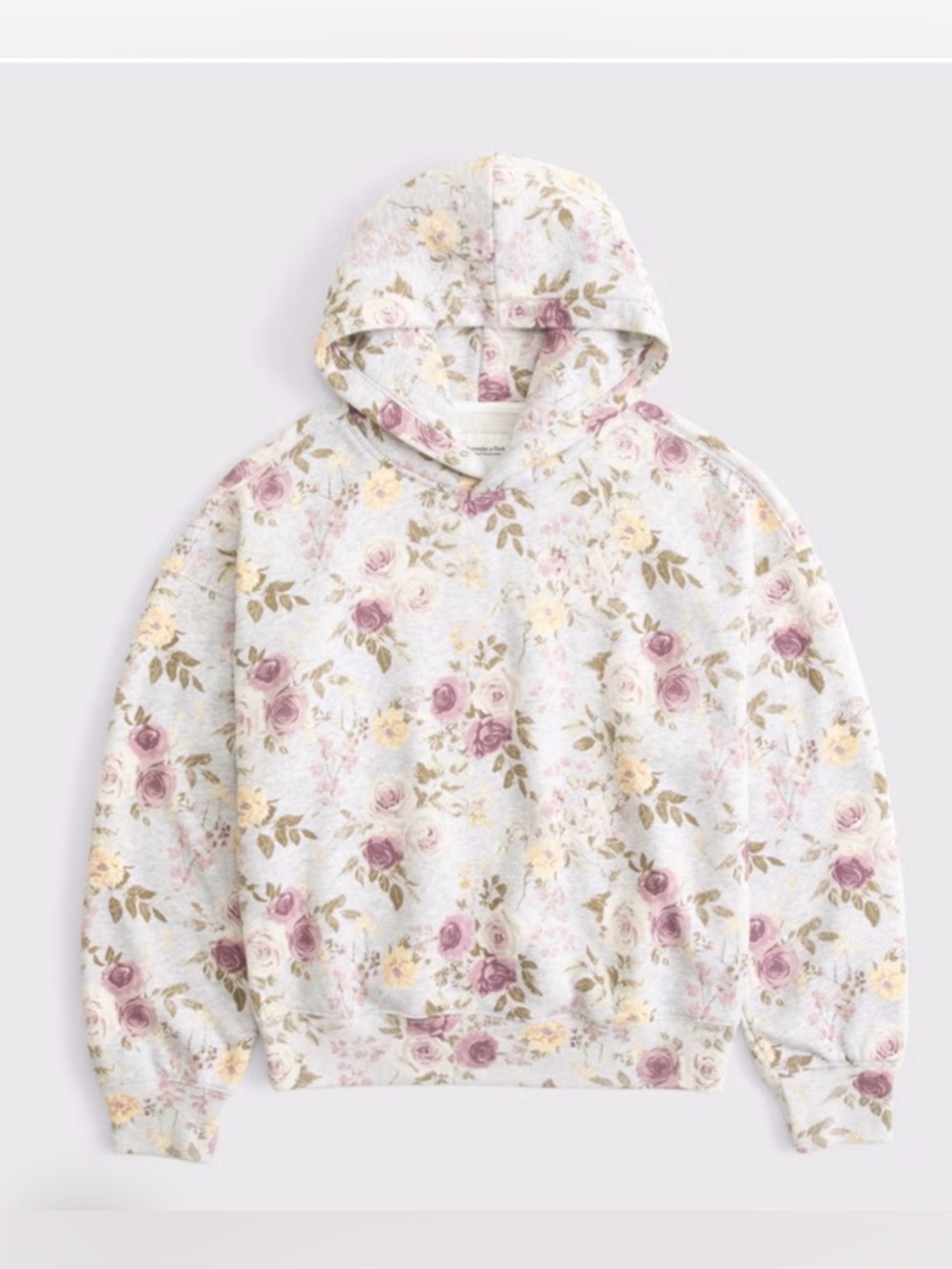 NWT Abercrombie &Fitch Floral Hooded Sweatshirt Light Gray W Dusty Rose S & M - Picture 2 of 8
